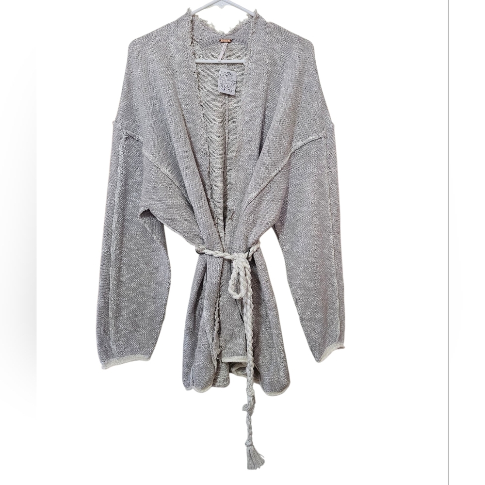 Free People Gray Rope Belt Oversized Cardigan L NWT